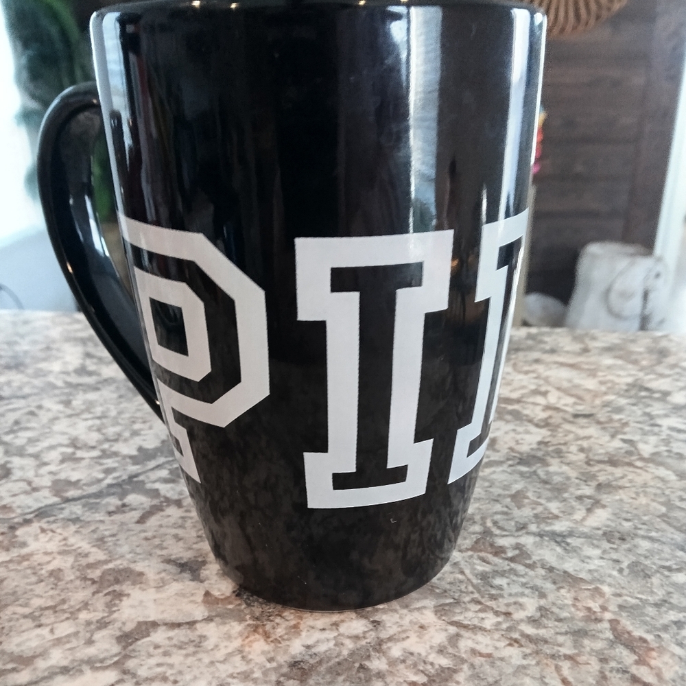 Black Ceramic Coffee Mug with White Lettering - Home Dining PINK